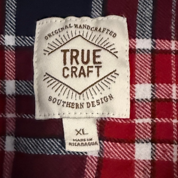 True Craft Red and Navy Plaid Men's Flannel Shirt - Picture 2 of 4